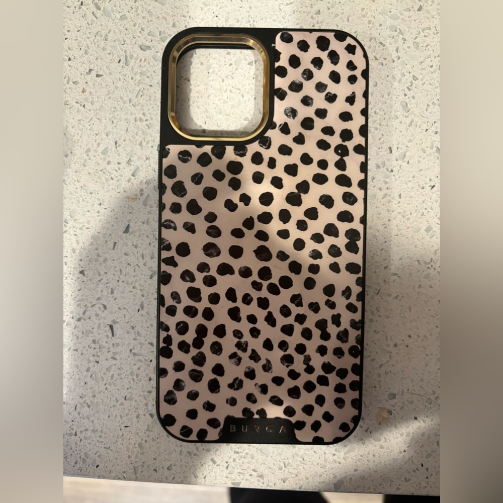 Burga iPhone 12 Pro Max case. Gold with dots.